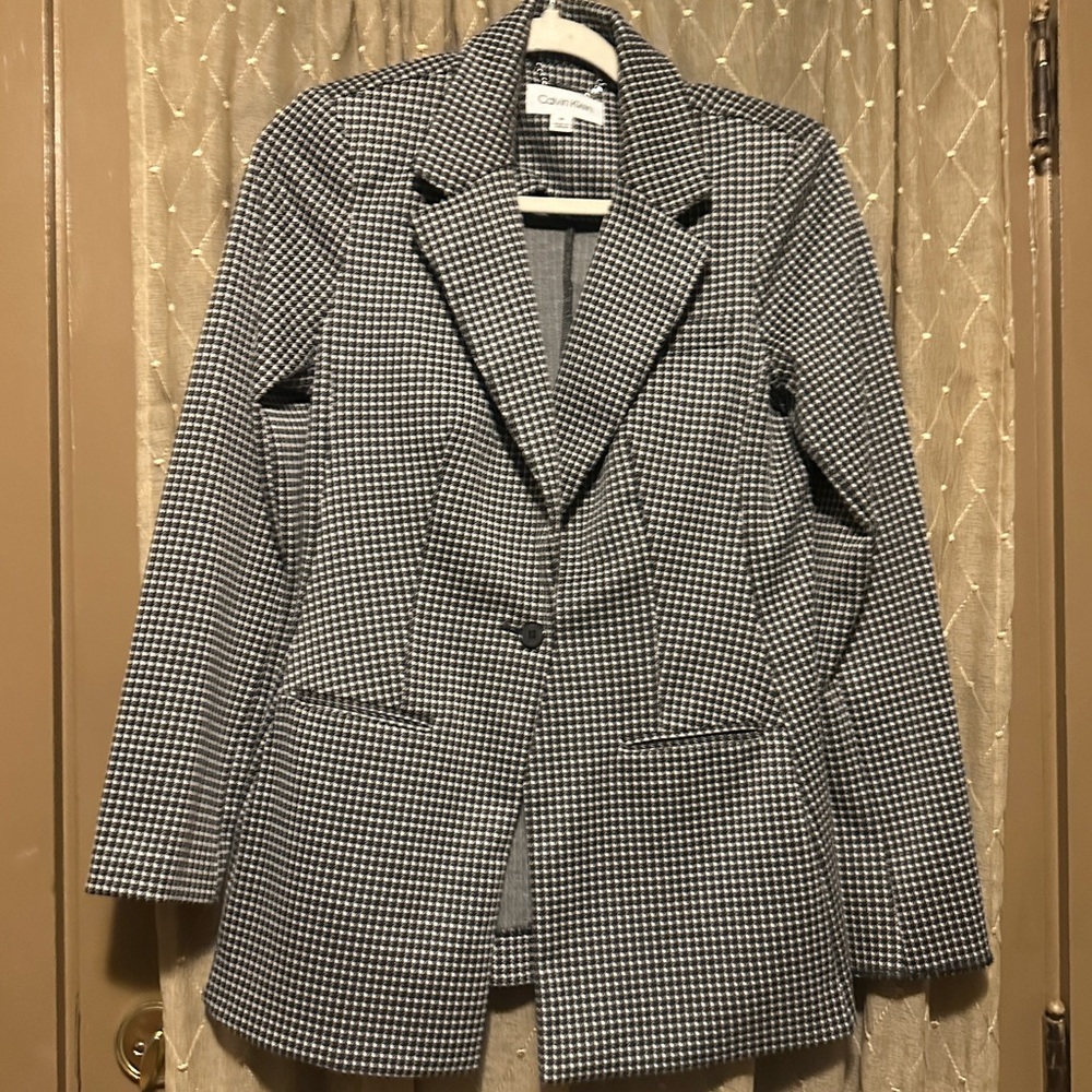Calvin Klein Collection Black and White Checkered Blazer
